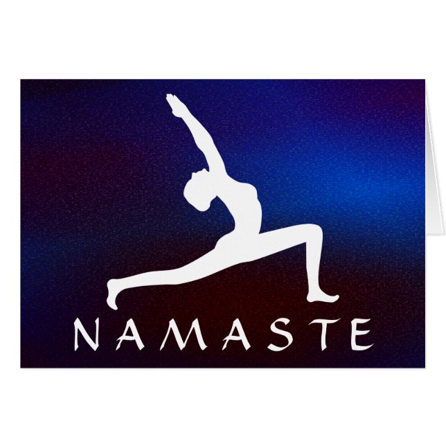 Yoga Pose White Silhouette Blue Greeting Card Hälsningskort (Framsidan Horizontal)