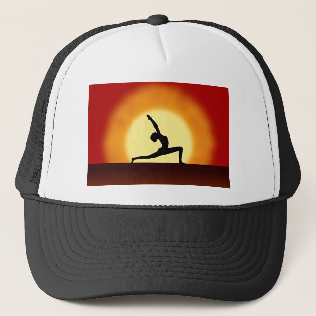 Yoga Pose Woman Pose Silhouette Sunrise Hats Truckerkeps (Framsida)