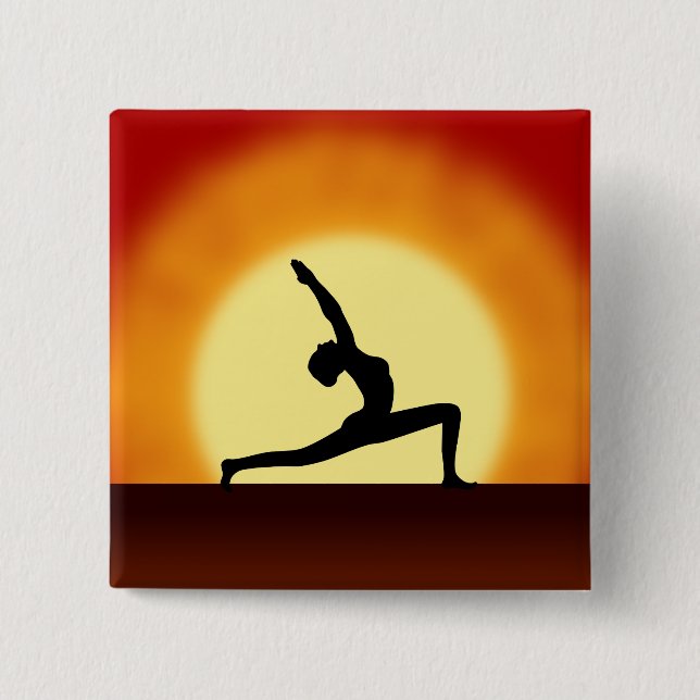 Yoga Pose Woman Silhouette Sunrise Square-knappar Knapp (Framsida)