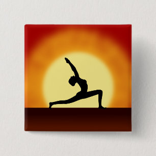 Yoga Pose Woman Silhouette Sunrise Square-knappar Knapp