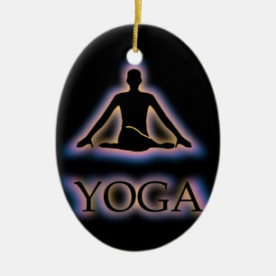Yoga poserar att glöda i mörk koansiktegomukhasa julgransprydnad keramik