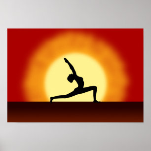 Yoga poserar Silhouettesoluppgång landskap Poster