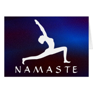 Yoga poserar vitSilhouetteblått skimrande Namaste Hälsningskort