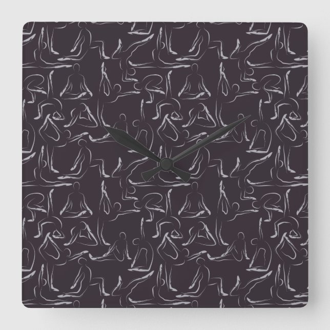 Yoga poses pattern | Yoga seamless pattern 15 Fyrkantig Klocka (Framsida)