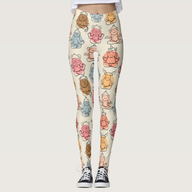 Yoga poses pattern | Yoga seamless pattern 42 Leggings (Framsida)