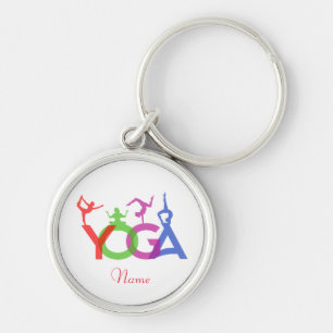 Yoga Poses Silhouettes Thunder_Cove Rund Silverfärgad Nyckelring