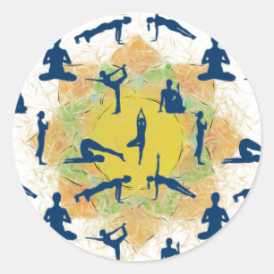 Yoga Poswith Lotus Flower Teckning Runt Klistermärke