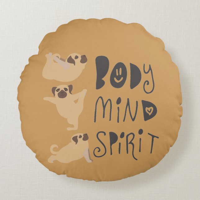 Yoga Pugs Rund Kudde (Framsidan)