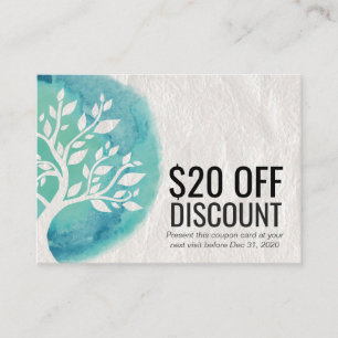YOGA Rabattkupong Loyalty Watercolor Teal Träd Rabattkort
