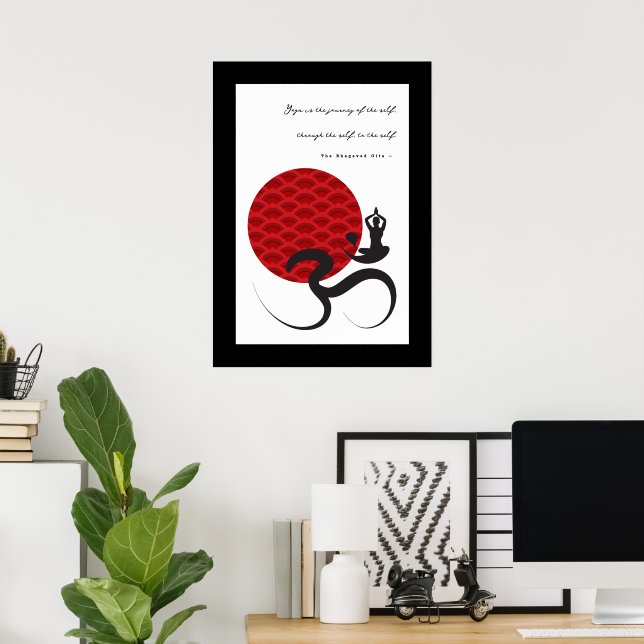 Yoga & Red Sol Om Ohm Symbol Andlig Poster (Hemmakontoret)