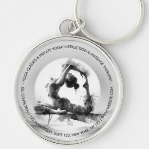 Yoga Reiki One-Legged Kung Pigeon Pose Watercolor Rund Silverfärgad Nyckelring