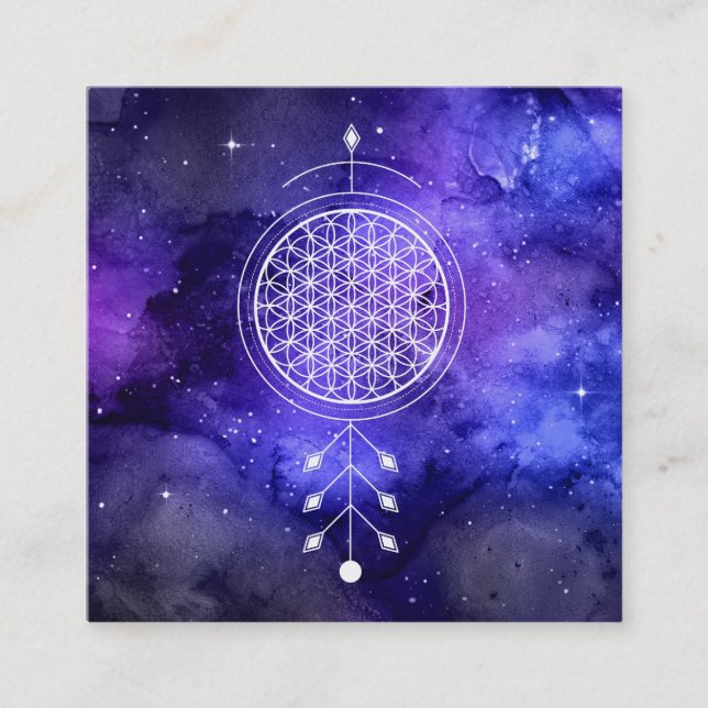 *~* Yoga Reiki Universe Flower of Life Astrology Fyrkantigt Visitkort (Framsida)