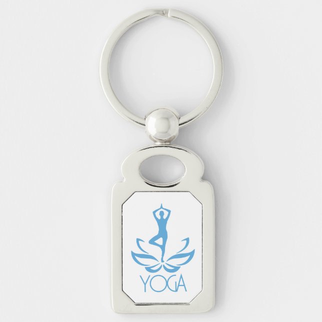 Yoga Rektangulärt Silverfärgad Nyckelring (Framsidan)