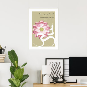 Yoga & Rosa Lotus Flower White Om Andlig Poster