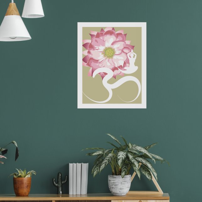 Yoga & Rosa Lotus Flower White Om Andlig Poster (Vardagsrum 1)