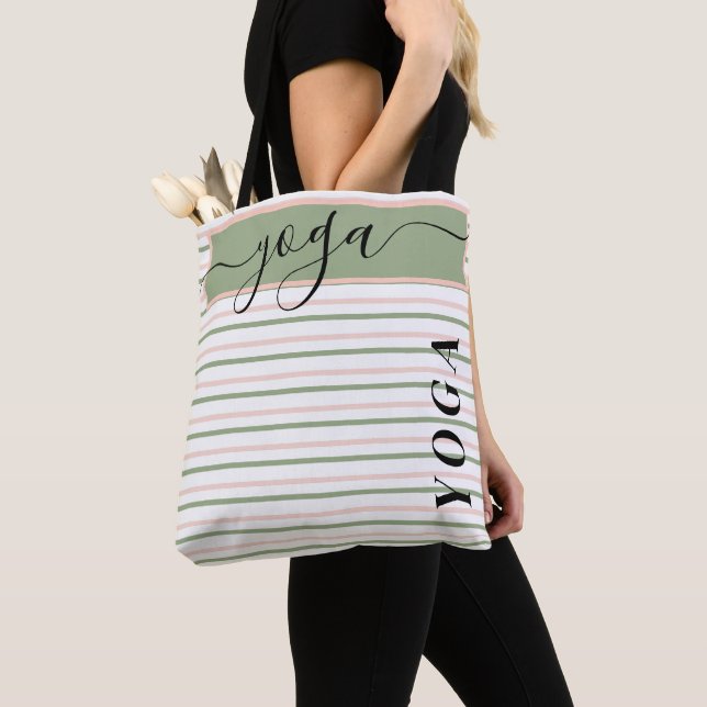 Yoga Rosa och Grönt Rand Tygkasse (Närbild)