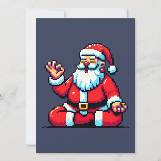 Yoga Santa 8Bit Helgdag Fitness Humous Pixel Art Kort (Framsida)