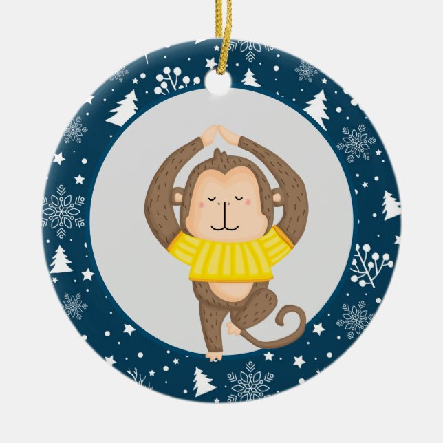 Yoga Santa Favorite Monkey Instruktör jul Julgransprydnad Keramik (Framsidan)