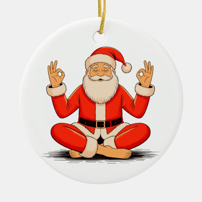 Yoga Santa Namaste Meditation Christmas Holiday Julgransprydnad Keramik (Framsidan)