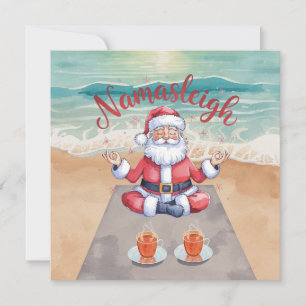 Yoga santa zen före tio vid stranden julkort