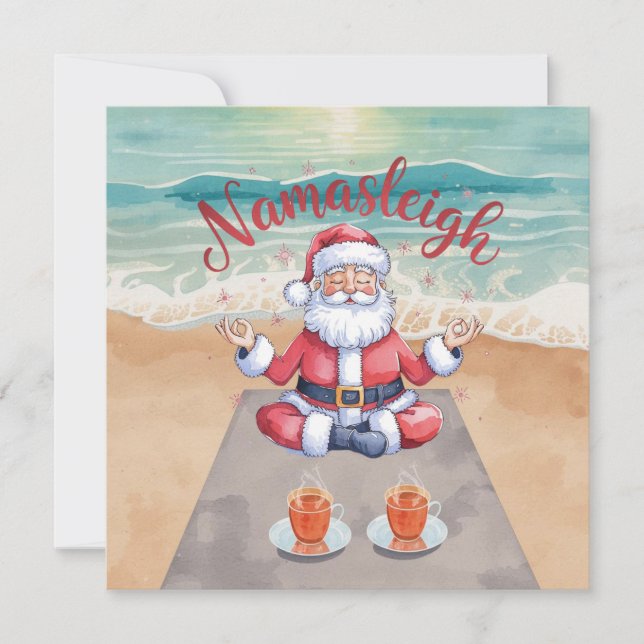 Yoga santa zen före tio vid stranden  julkort (Framsida)