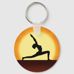 Yoga Silhouette Sunrise Premium Round Nyckelring