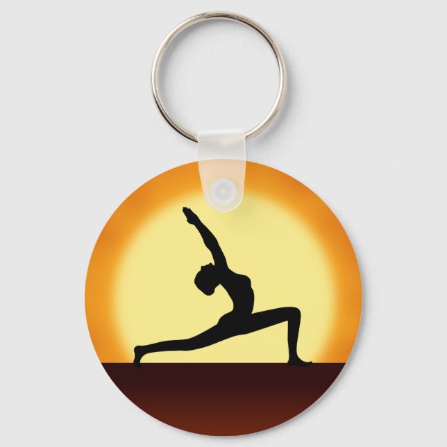 Yoga Silhouette Sunrise Premium Round Nyckelring (Framsida)