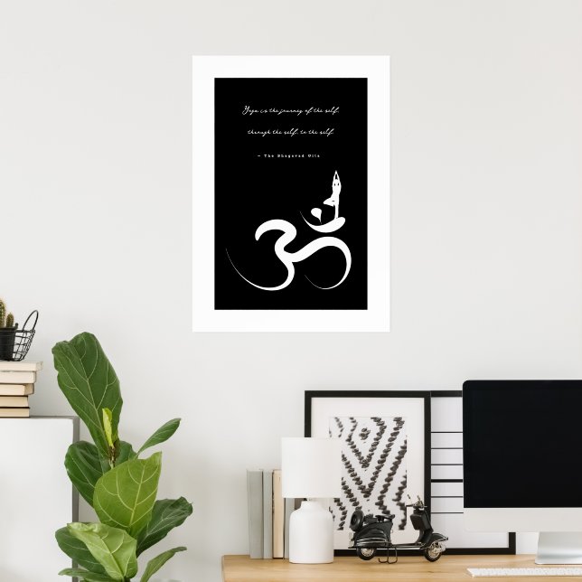Yoga Silhouette White Om Ohm Zen Andlig Poster (Hemmakontoret)