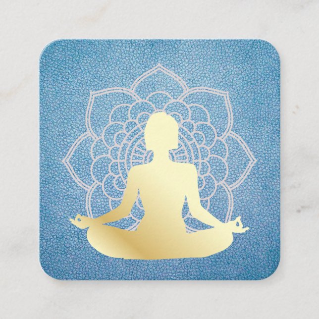 Yoga Sitta Lotus Blue Leather Mandala Mönster Fyrkantigt Visitkort (Framsida)