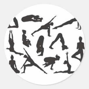 Yoga ställer kvinnor i silhuetter runt klistermärke