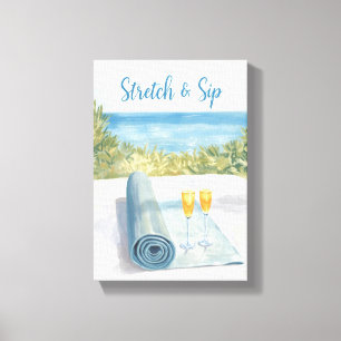 Yoga Stretch and Sip med havsbakgrund Canvastryck