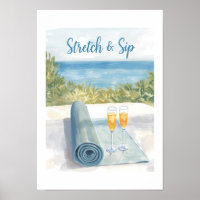 Yoga Stretch and Sip med havsbakgrund