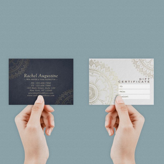 YOGA Studio Gift Certificate Blue och Guld Mandala Visitkort (Skapare uppladdad)