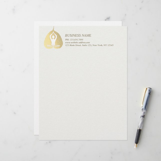 Yoga Studio Instruktör Meditation Pose Bodhi Leaf  Brevhuvud (Fram/Back In Situ)