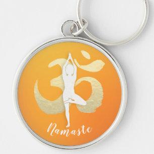 Yoga Studio Instruktör Meditation Pose OM-symbol Rund Silverfärgad Nyckelring