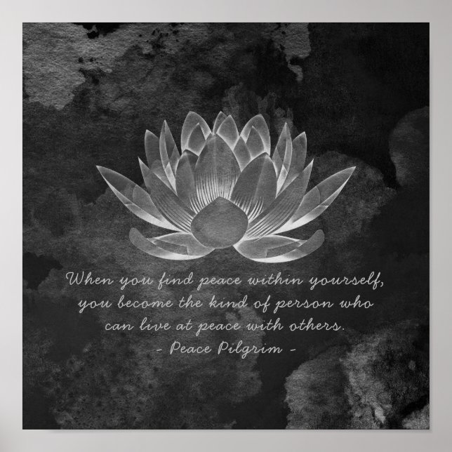 YOGA Studio Instruktör Meditation Quote B&W Lotus Poster (Framsidan)