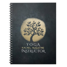 Yoga Studio Meditation Instructor Black Guld Träd Anteckningsbok