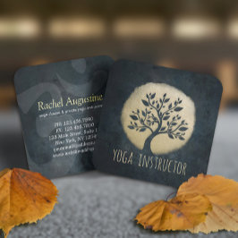 Yoga Studio Meditation Instructor Black Guld Träd Fyrkantigt Visitkort