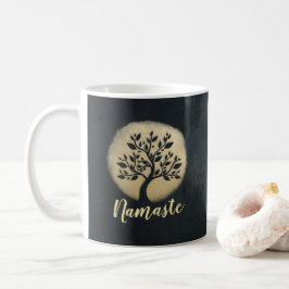 Yoga Studio Meditation Instructor Black Guld Träd Kaffemugg