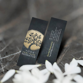 Yoga Studio Meditation Instructor Black Guld Träd Mini Visitkort