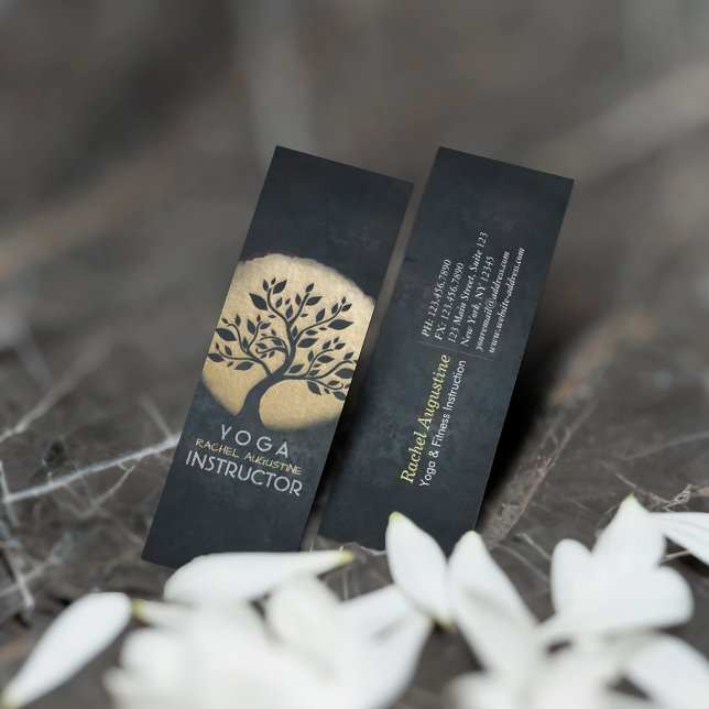 Yoga Studio Meditation Instructor Black Guld Träd Mini Visitkort (Skapare uppladdad)