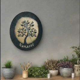 Yoga Studio Meditation Instructor Black Guld Träd Rund Klocka