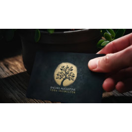 Yoga Studio Meditation Instructor Black Guld Träd Visitkort