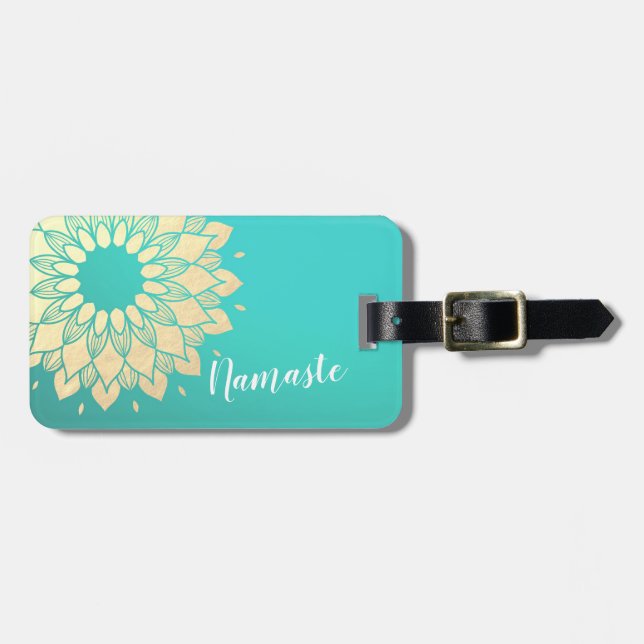 Yoga Studio Meditation Instructor Golden Mandala Bagagebricka (Horisontell Framsida)