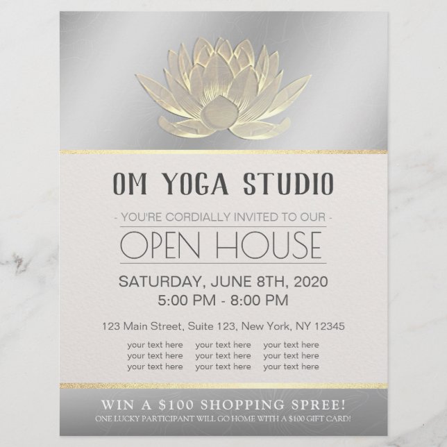 YOGA Studio Meditation Instructor Open House Lotus Reklamblad (Framsidan)