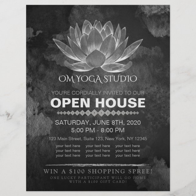 YOGA Studio Meditation Instructor Open House Lotus Reklamblad (Framsidan)