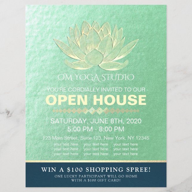 YOGA Studio Meditation Instructor Open House Lotus Reklamblad (Framsidan)