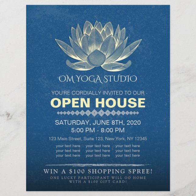YOGA Studio Meditation Instructor Open House Lotus Reklamblad (Framsidan)