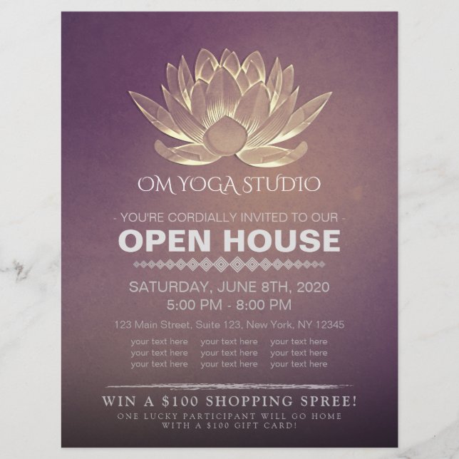 YOGA Studio Meditation Instructor Open House Lotus Reklamblad (Framsidan)