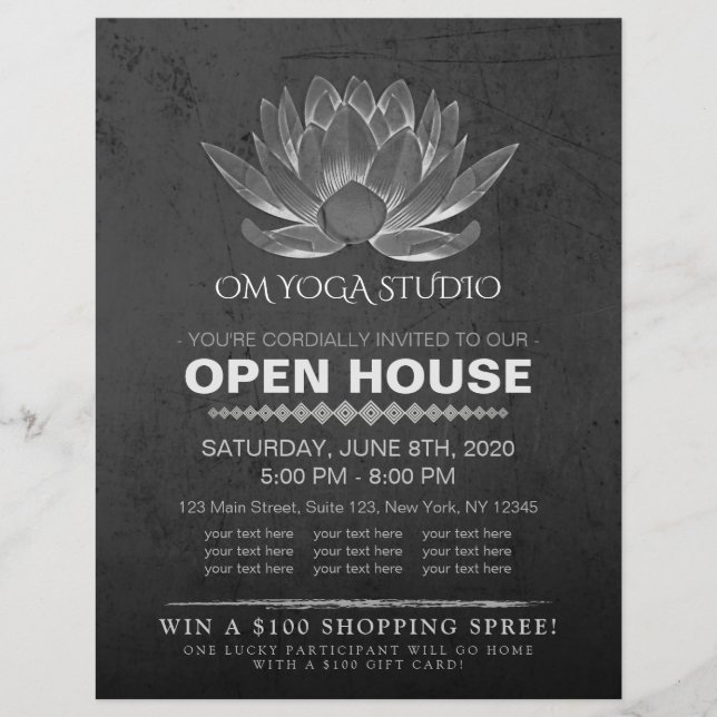 YOGA Studio Meditation Instructor Open House Lotus Reklamblad (Framsidan)